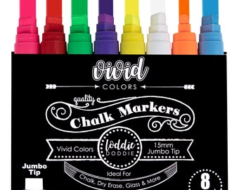 8ct JUMBO 15mm Tip Chalk Markers | Window Markers - Vivid Colors