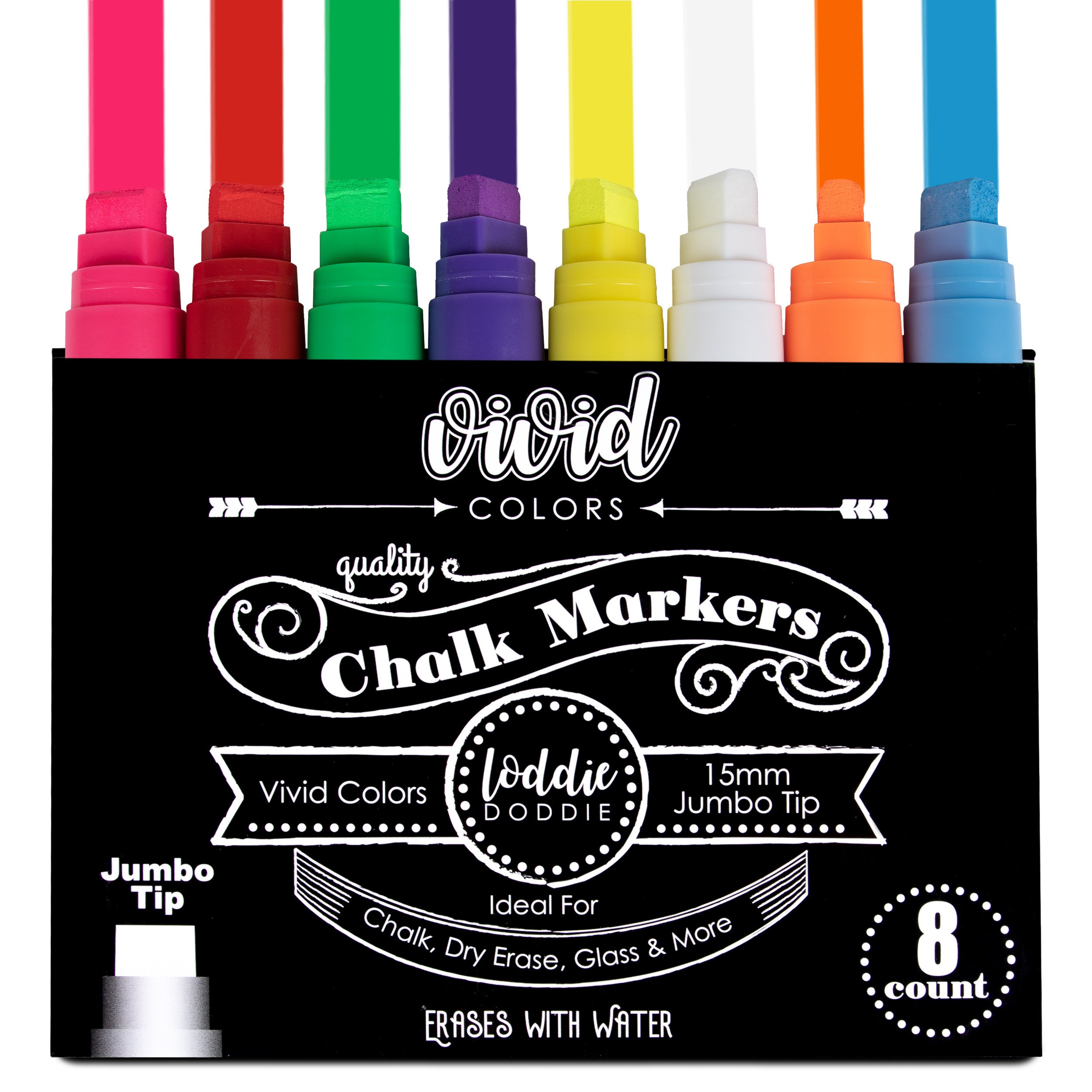 8 Colored Jumbo Chalk Markers - 15mm Neon Erasable Window Markers
