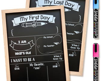 First & Last Day Chalkboard: Light Wood Frame, Chalk Markers Included
