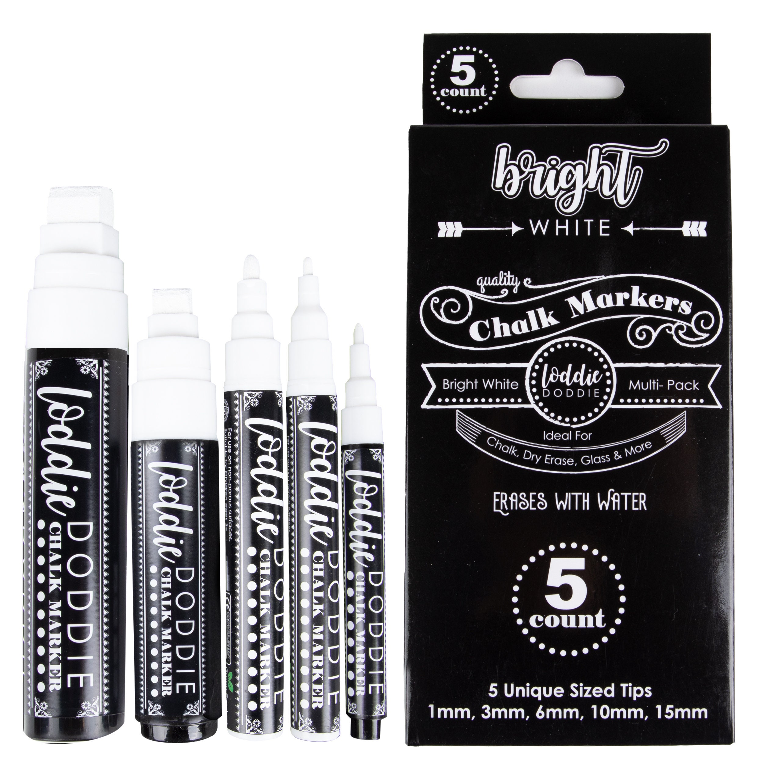 4-Pack White Erasable Chalk Markers - Non-Toxic, Water-Based, Reversible  Tips For Kids & Adults, Glass & Chalkboards