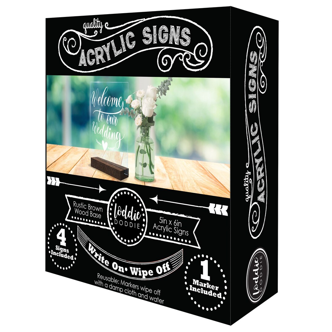 Acrylic Signs With Rustic Brown Wood Stand - 5x6 Signs - 4 Pack ...