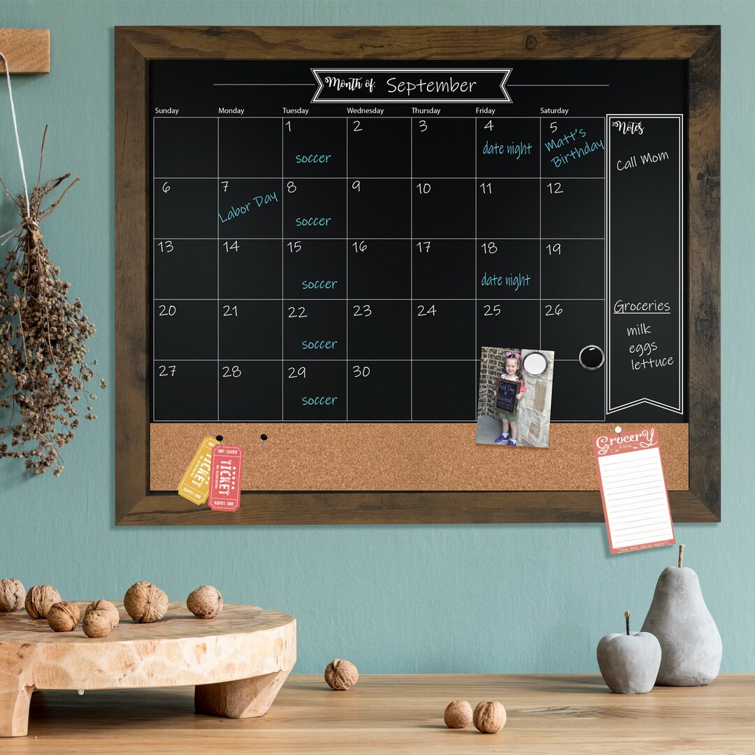 18x24 Chalkboard Calendar and Bulletin Combo Board Includes Etsy