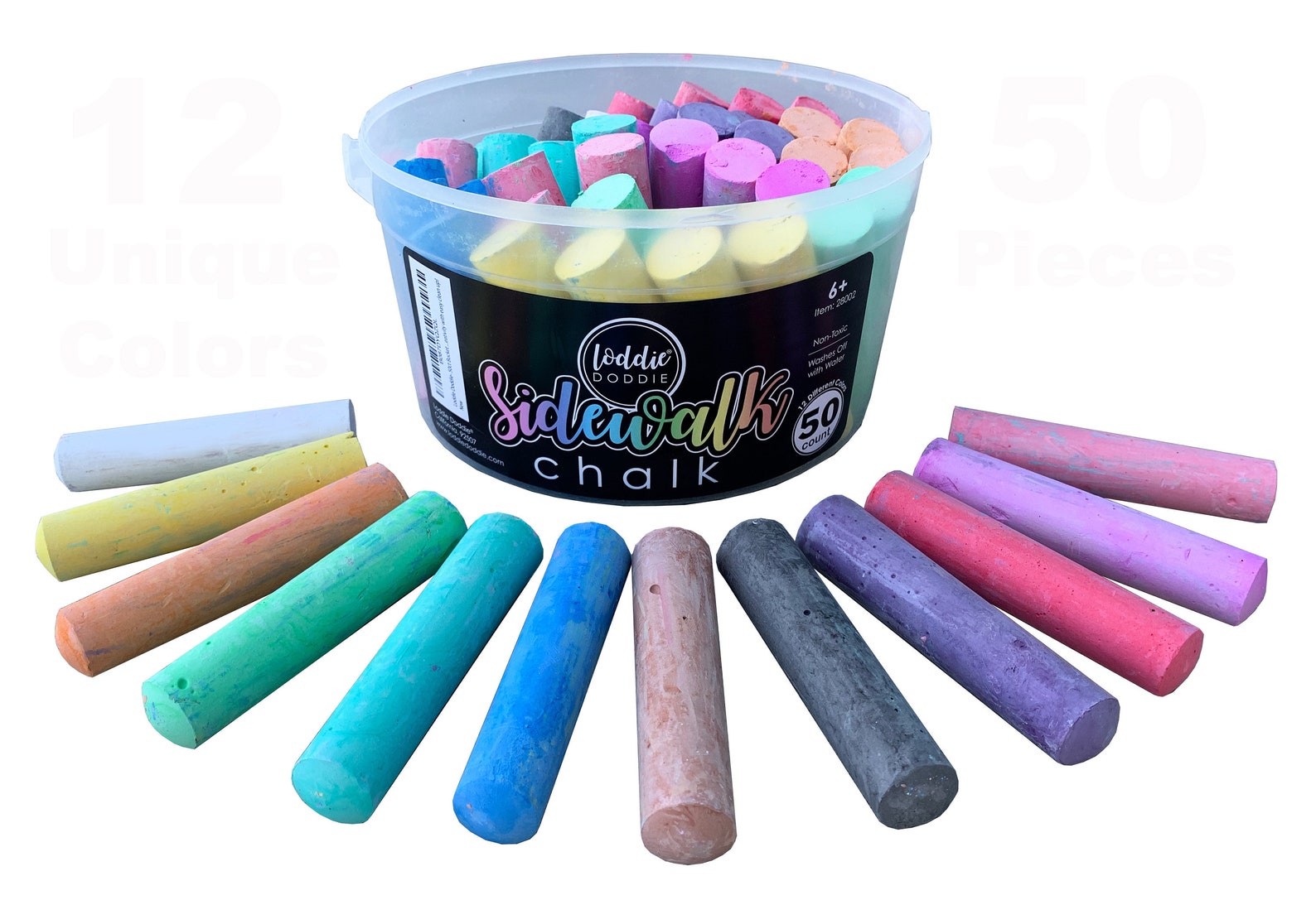 50ct Bucket of Sidewalk Chalk 12 Unique Colors
