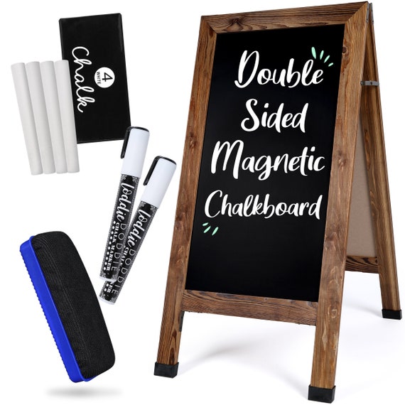 Magnetic A-Frame Chalkboard Sign, Extra Large 20" X 40", Standing Chalkboard Easel, With Chalk Marker + Chalk & Eraser, Sandwich Board Outdoor Sidewalk Sign Better