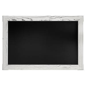May include: A whitewashed wood framed chalkboard with a black surface.