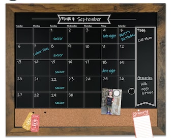 18x24 Chalkboard Calendar and Bulletin Combo Board- Includes Chalk Markers, Push-Pins and Magnets