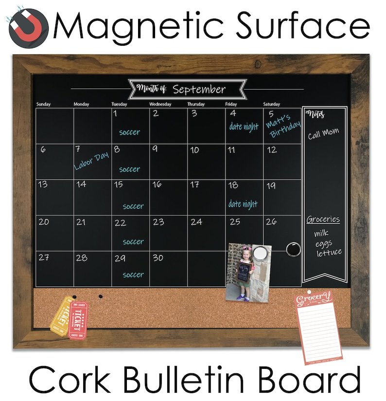 18x24 Chalkboard Calendar and Bulletin Combo Board Includes Etsy