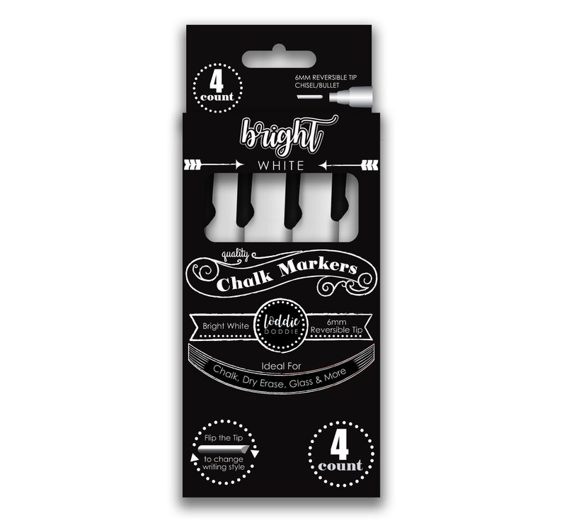 4 Count Bright White Liquid Chalk Markers by Loddie Doddie image 1