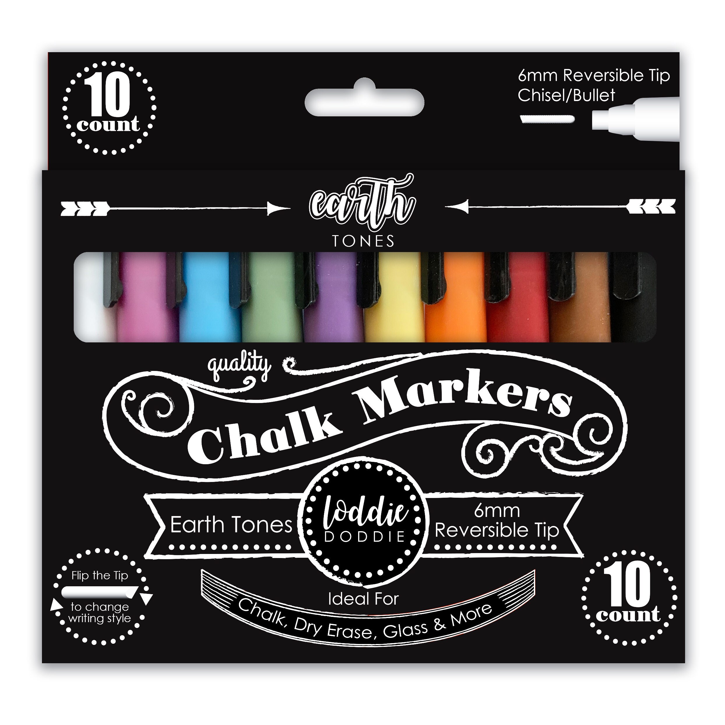 Chalk Markers 4ct Reversible Tips, 6mm White Liquid Chalk Markers