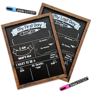 My First and Last Day Double-Sided Chalkboard Kit Rustic Wood Frame with 2 Chalk Markers included