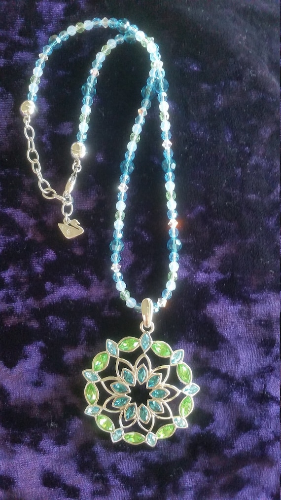 Vintage Swarovski Blue and Green Crystal Necklace