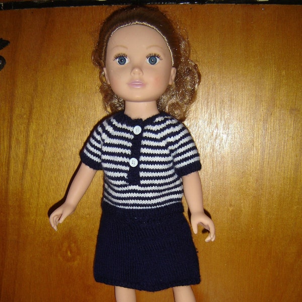 vêtements pour poupée 45 cm Journey Girl Götz American Girl Tricotés main Marinière  + jupe
