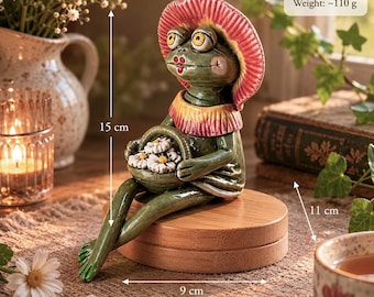 Figura de rana de cerámica hecha a mano, escultura de rana coleccionable