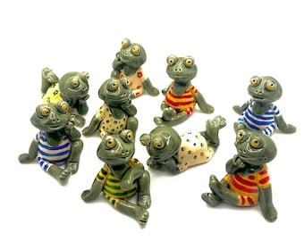 Handmade Ceramic Frog Figurine: Quirky Swimsuit Decor