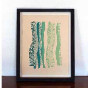Handmade silkscreen // limited edition // Lines in blue and lightgreen