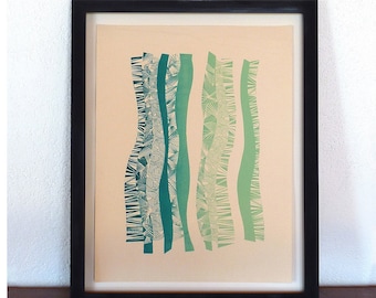 Handmade silkscreen // limited edition // Lines in blue and lightgreen