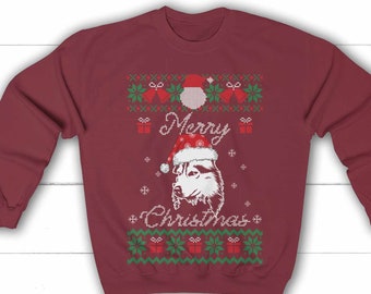 Unisex Christmas Husky B1461 White//Red C5 Baseball T Shirt Xmas Santa Dog Puppy