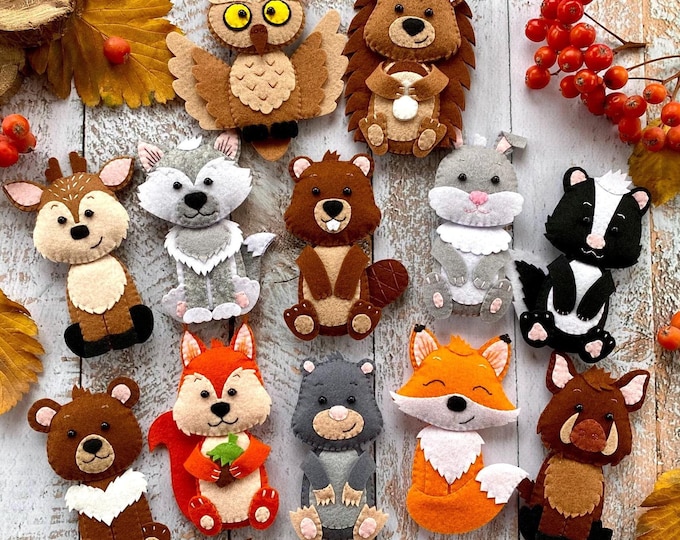 Woodland animals set Forest friends felt stuffed animals Woodland baby shower toys Felt fox,hedgehog,deer,wolf,beaver Forest nursery decor