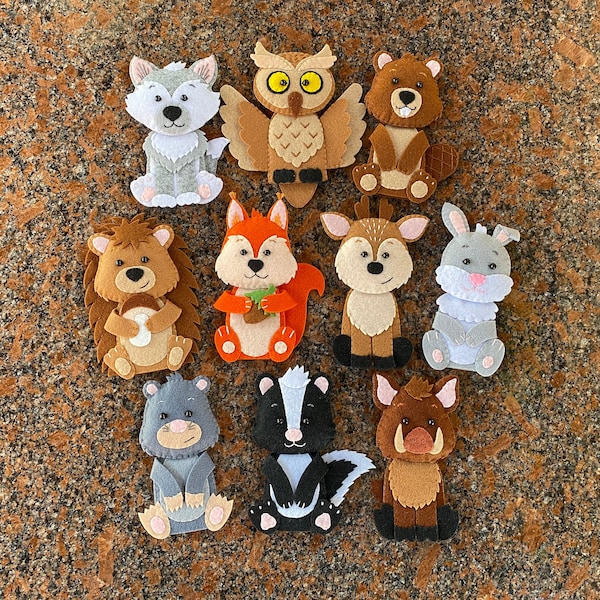 Woodland set of felt animals woodland creatures baby felt toy hedgehog gifts forest finger toys felt deer Story time toys forest creatures