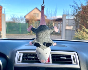 Play dead opossum car mirror hanging decorations Funny car rear view mirror charm Cute car interior ornament Possum gifts under 20