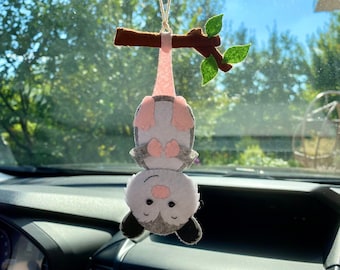 Opossum car mirror hanging decorations for women Car rear view mirror charm Dashboard decor Cute car interior ornament Possum gifts