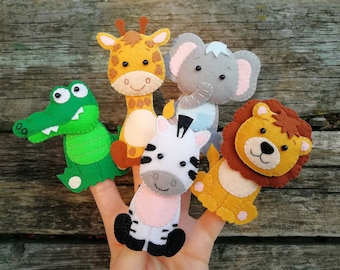 Felt animals Safari animals African animals finger puppets Jungle baby shower Learning toys Toddler toys Montessori toys First birthday gift