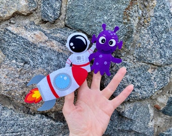 Outer space birthday finger puppets Cute alien Astronaut boy gift Felt rocket lover gift Spaceman toy Astronaut birthday gift space