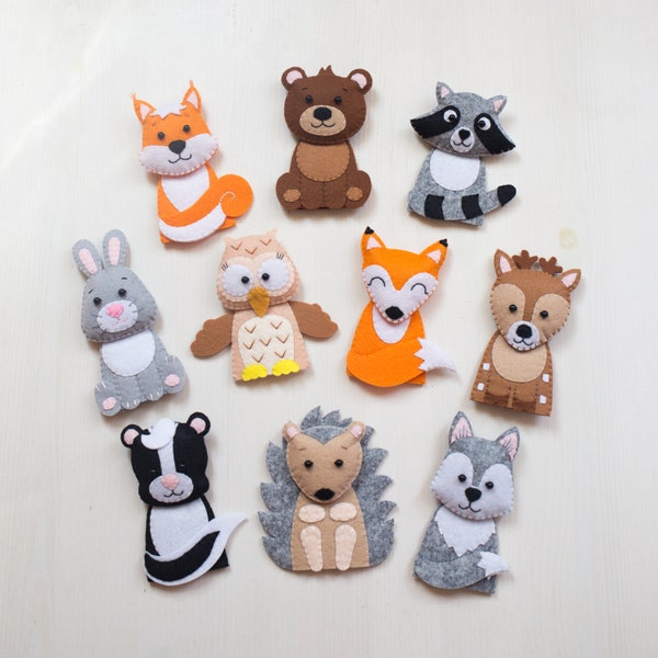 Woodland animals finger puppets Forest animals toy Quiet toys Felt finger puppets Felt animals Toddler toys Montessori toys Children puppets