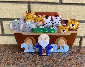 Noah’s ark baby shower felt set Baptism toys story time Noah's ark toy Playing toys felt safari Noah gift Finger puppets toddler toys gift