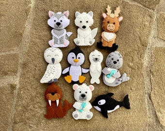 Jouets animaux de l'Arctique Marionnettes à doigt en feutre histoire Cadeau faune arctique Chambre de bébé dans l'Arctique Animaux d'hiver Jouet ours polaire Orque rorqual Jouet pingouin