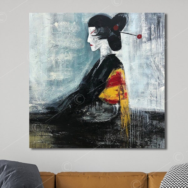 Original Abstract Geisha Print On Canvas Creative Figurative Wall Art Custom Japanese Culture Print Wall Hanging Decor for Indie Room Decor