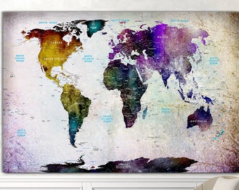 World Map Canvas Wall Art Colorful World Map Multi Panel Print Watercolor Educational Map Of The World Wall Hanginig Decor for Living Room