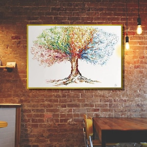 Colorful Tree Painting – Textured Modern Wall Art on Canvas