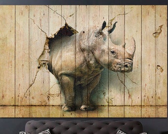 Rhinoceros Print on Canvas Wild Animals Wall Art Rhino Multi Panel Print Rhinoceros Wall Art Wild Nature Modern Wall Decor for Living Room