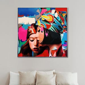 Colorful Portrait Painting: Modern Figurative Art on Canvas (43.3&quot;x43.3&quot;)
