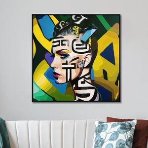 Large Pop Art Female Portrait: Colorful Abstract Expressionism Painting (43.3&quot;x43.3&quot;)