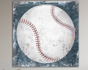 Impresión de béisbol en lienzo clásico juego de pelota cartel puntadas rojas en la pelota jugar pelota impresión equipo deportes arte béisbol arte deportes recuerdos