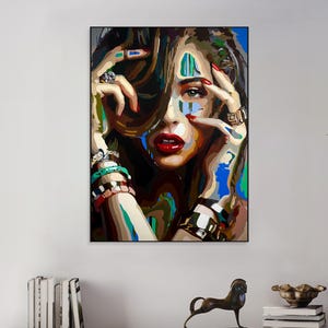 Abstract Female Portrait Oil Painting: Vibrant Pop Art on Canvas (43.3&quot;x31.5&quot;)