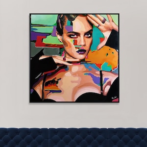 Colorful Woman Portrait Painting: Abstract Modern Art (43.3&quot;x43.3&quot;)