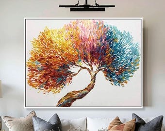 Large Colorful Tree of Life Painting Abstract Nature Wall Art Modern Canvas Statement Decor