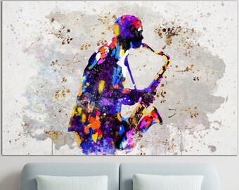 Saxophon Player LeinwandBild Jazz Musik Kunstdruck Musik Poster Multi Panel Print Saxophon Player Silhouette Kunstwerk Musik Wohnzimmer