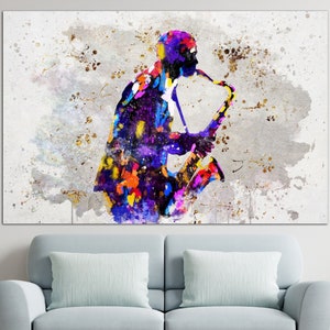 Saxophone Player Canvas Wall Art Jazz Music Art Print Music Poster Multi Panel Print Saxophone Player Silhouette Artwork Music Living Room image 1