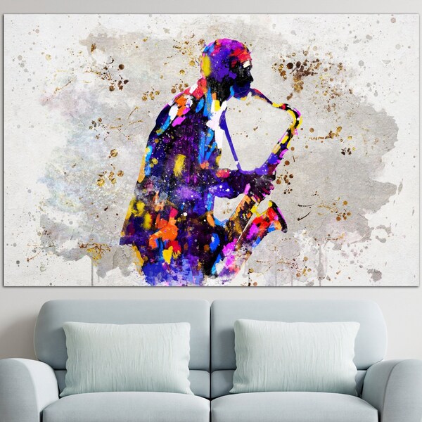 Sassofono Giocatore Tela Wall Art Jazz Musica Arte Stampa Musica Poster Multi Panel Stampa Sassofono Lettore Silhouette Opera d'arte Musica Soggiorno