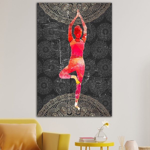 Abstract Yoga Canvas Wall Art Silhouette Artwork Yoga Pose Wall Art Yoga Studio Decor Chakra Print Meditation Poster Wall Hanging Decor