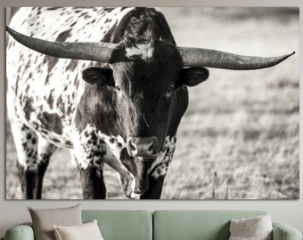 Bull Print On Canvas Black And White Wall Art Wild Animal Multi Panel Photo Print Creative Moving House Gift Wall Hanging Decor