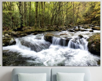 Forest River Wall Art Forest River Canvas Art Nature Print Green Forest Multi Panel Photo Poster Waterfall Print Wall Art Living Room Decor