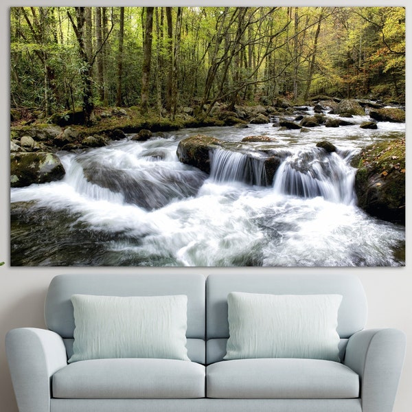 Forest River Wall Art Forest River Canvas Art Nature Print Green Forest Multi Panel Photo Poster Waterfall Print Wall Art Living Room Decor