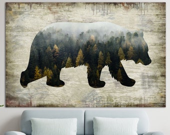 Abstract Bear Canvas Wall Art Wild Animals Modern Wall Print Bear Wild Nature Multi Panel Print Wall Hanging Decor for Living Room Decor