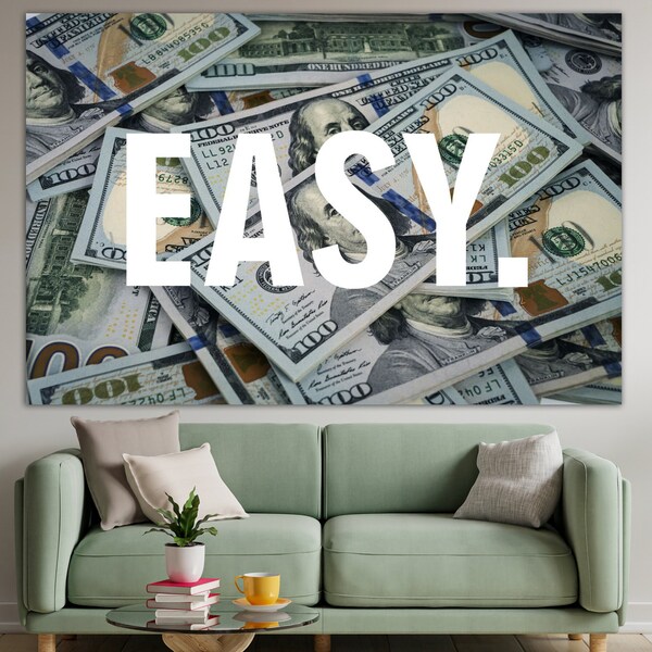 Easy Sign Print on Canvas Money Motivational Poster Multi Panel Wall Art Business Art Print Wall Hanging Decor Gift for Traders Office Decor