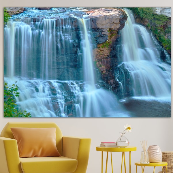 Stairway Waterfall Canvas Wall Art Nature Print Waterfall Multi Panel Photo Poster Waterfall Print Landscape Wall Art for Living Room Decor
